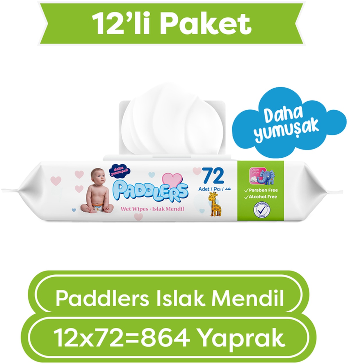 Paddlers Soft & Cream Islak Mendil 12 X 72'Li (864 Yaprak)
