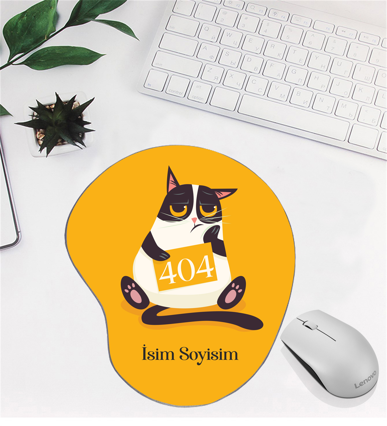 Kişiye Özel Bilek Destekli 404 Hata Veren Kedi Desenli Mouse Pad