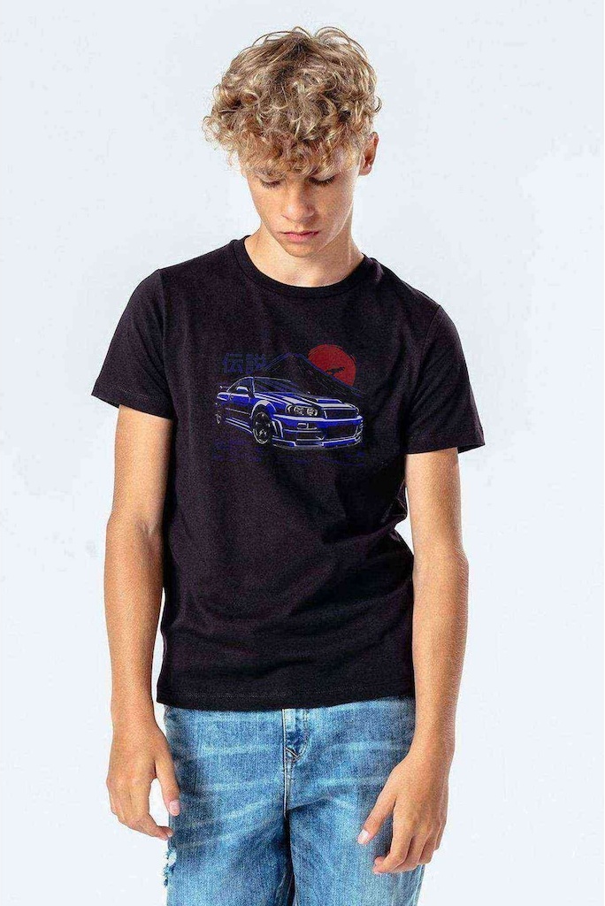 Nissan Skyline Gtr R34 Baskılı Unisex Çocuk Siyah T-Shirt