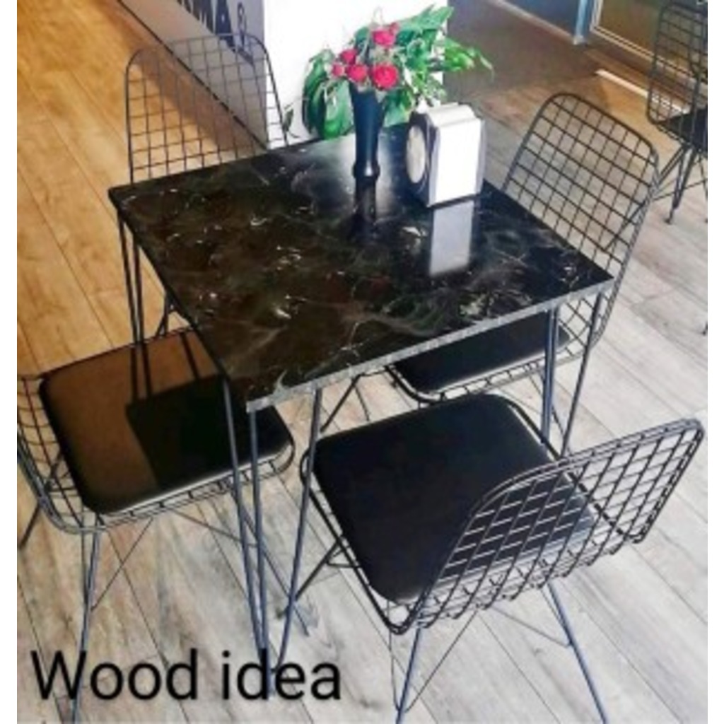 Webdepo Wood Idea Siyah Mermer Desen 70X70 Kare Yemek Masası Balkon Masas