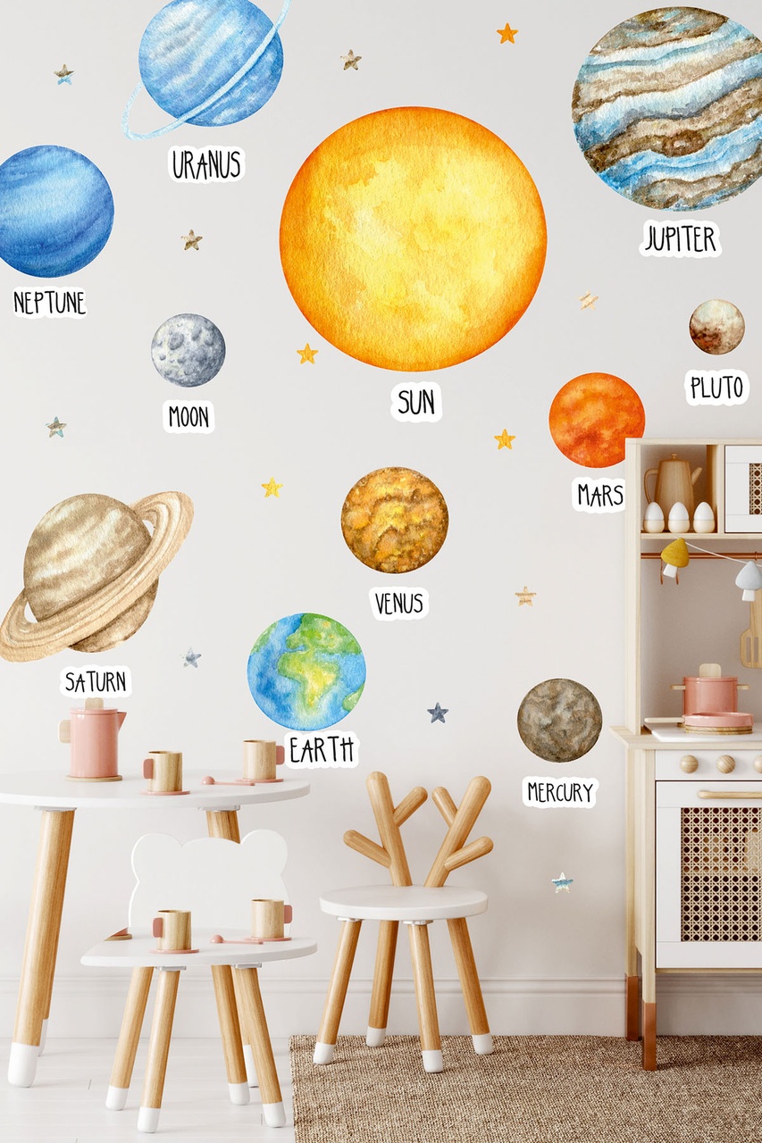 MSticker Eğitici Gezegen Seti - Gezegenler Sticker Seti - Çocuk Bebek Odası Sticker