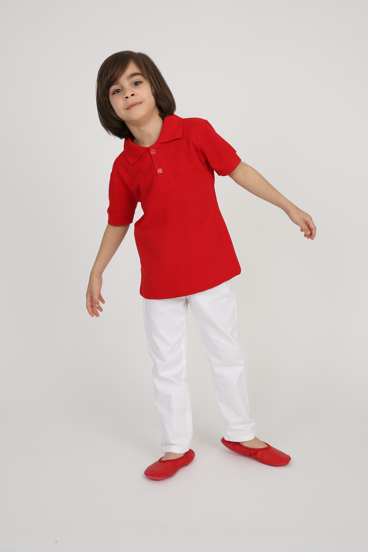 Digil Kids Pamuk Penye Polo Yaka Basic Erkek Çocuk Tişört Kırmızı