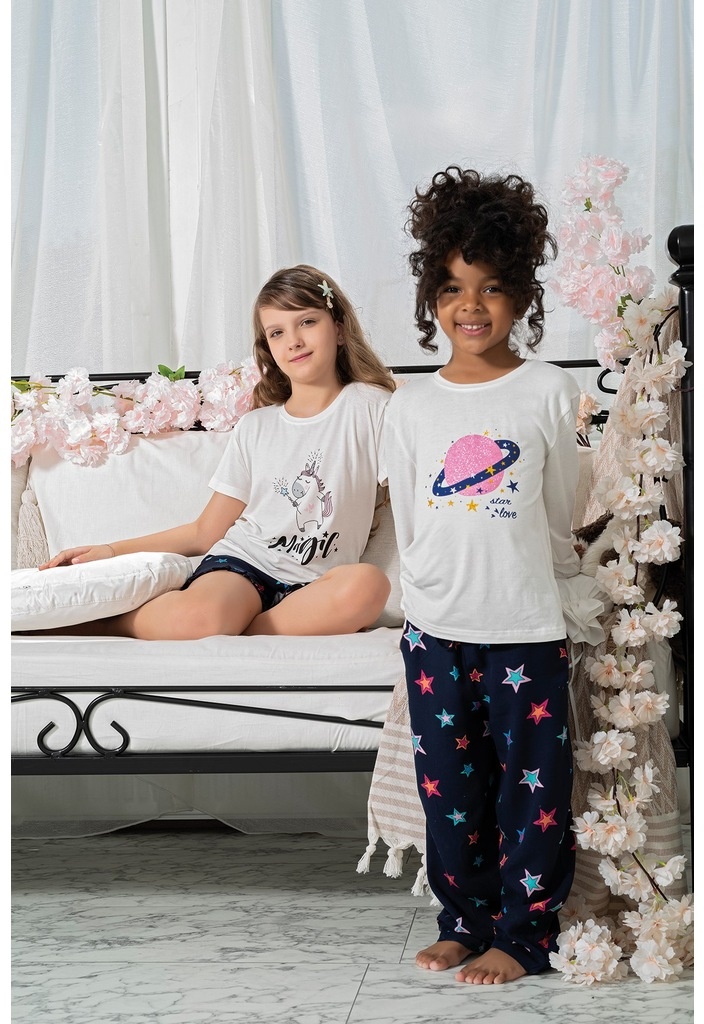 For You Kids 4 Lü Yıldızlı Dünya Desenli Pijama Takımı