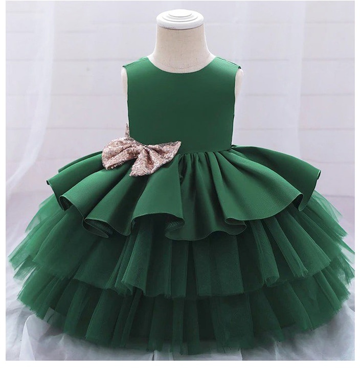 Yeşil Payetli Fırfırlı Kız Çocuk Abiye - Kız Çocuk Elbise