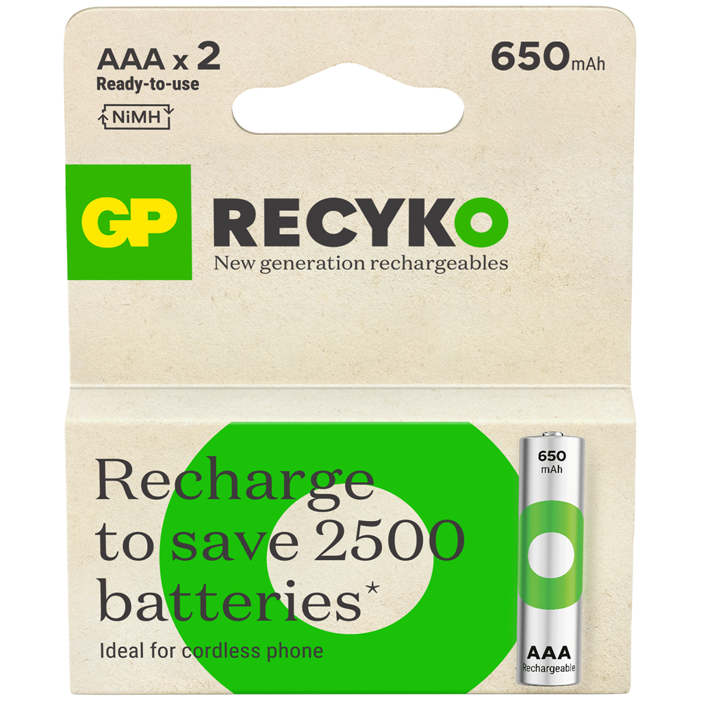 GP Batteries ReCyko 650 AAA İnce Kalem Ni-Mh Şarjlı Pil 1.2 Volt, 2’li Kart