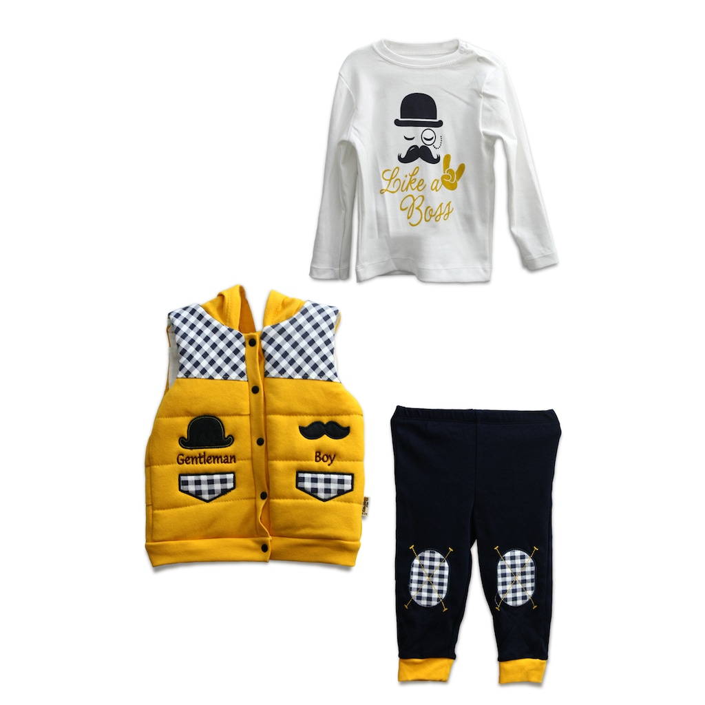 Minitrendmoda Erkek Bebek Takım Giyim Mevsimlik Ekoseli Yelek Tişört Pantolon