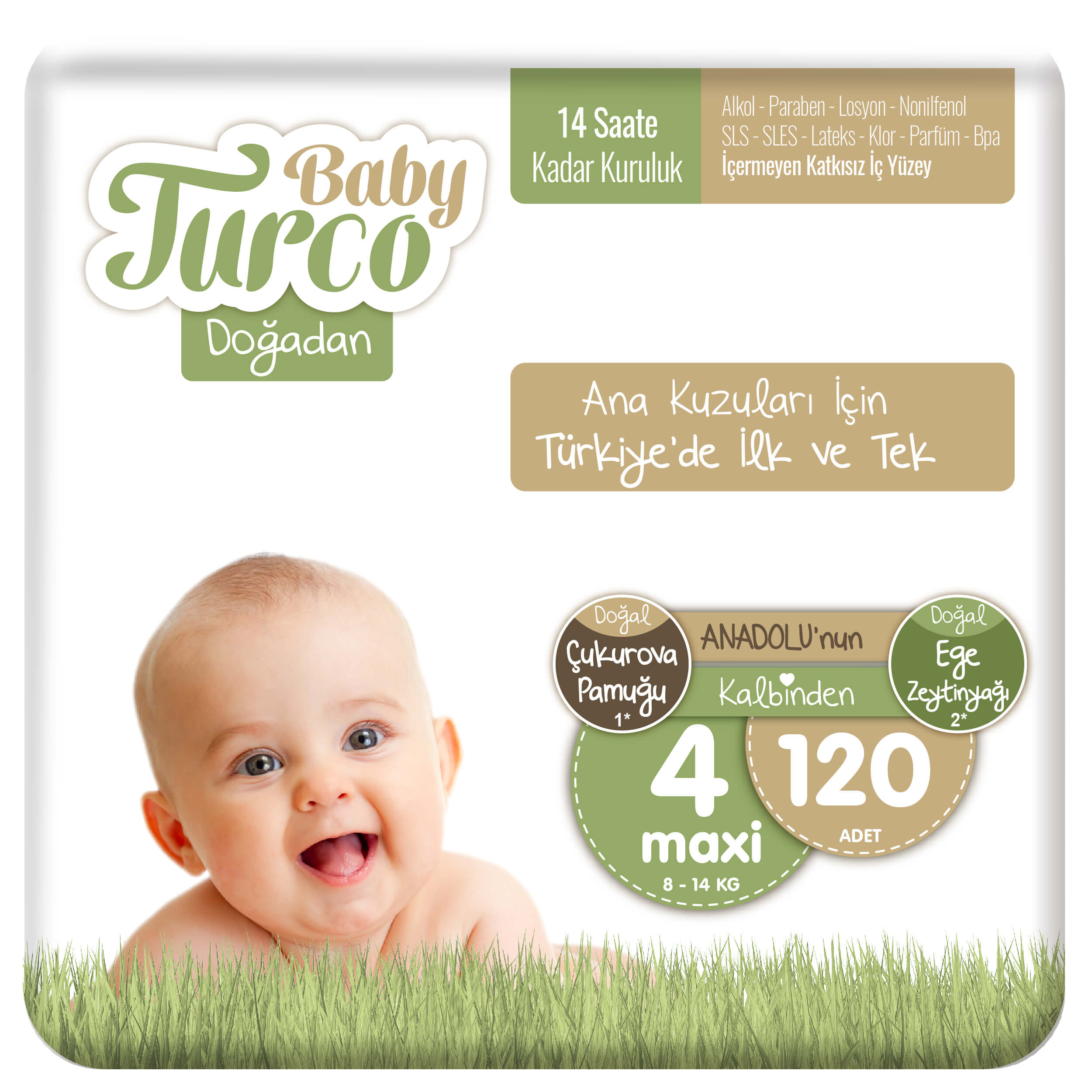 Baby Turco Doğadan Bebek Bezi 4 Numara Maxi 120 Adet