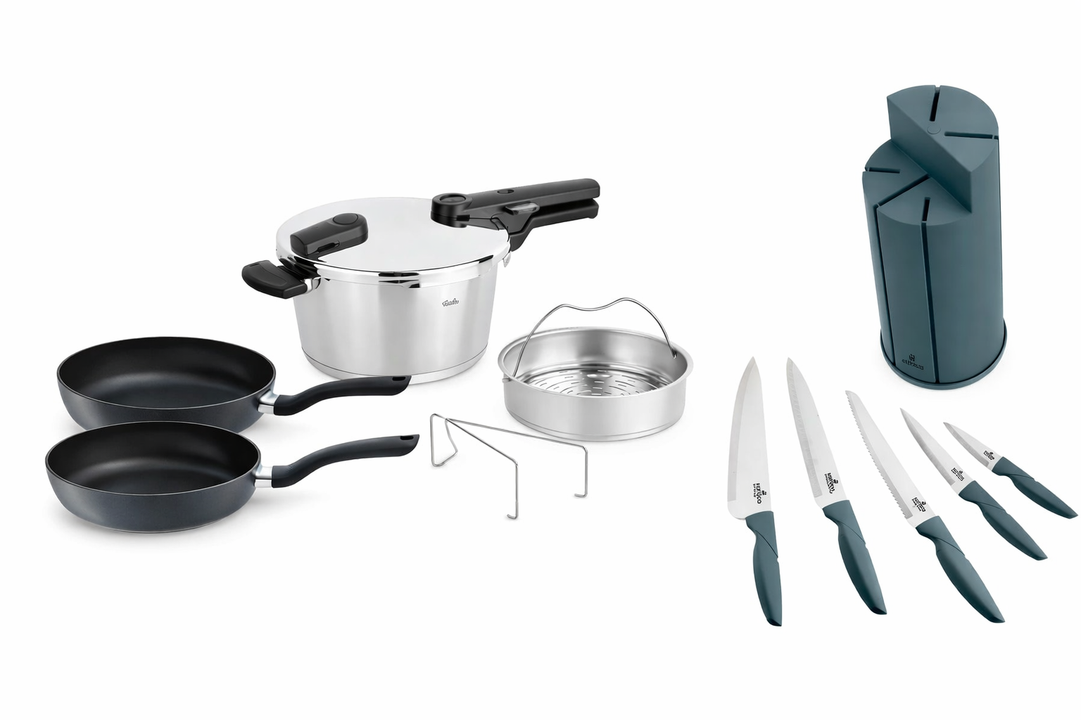 4'lü Set - Fissler Glossy 4,5lt Düdüklü Tencere + 2’li Tava & Karaca Bıçak Seti ürün görseli