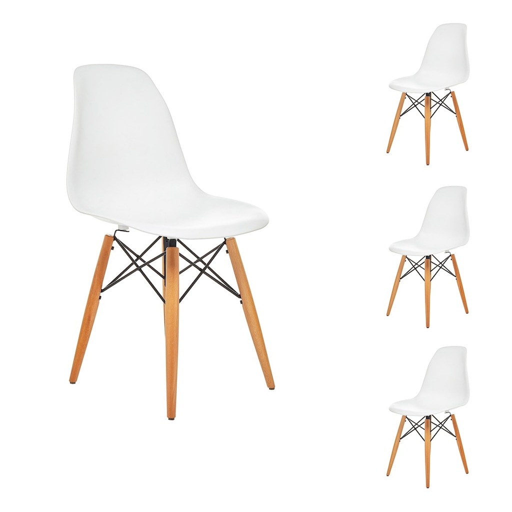 Sedunamobilya Seduna Beyaz Eames Sandalye | Natural Ahşap Ayaklı | 4 Adet-Beyaz