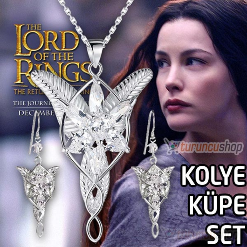 Turuncu_Shop Yüzüklerin Efendisi Arwen Evenstar Elf Gümüş K. Kolye + Küpe Set