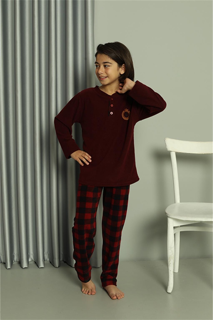 Akbeniz Erkek Çocuk Welsoft Polar Bordo Pijama Takımı 20549-bordo