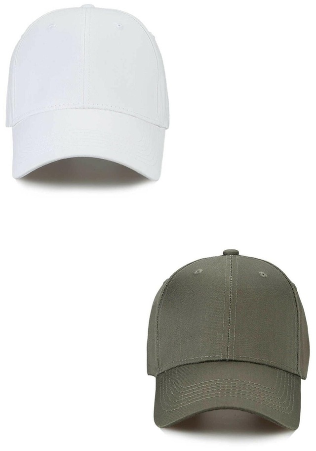 Unisex Ayarlanabilir Spor Kep Hat Şapka 2'Li Haki-Beyaz