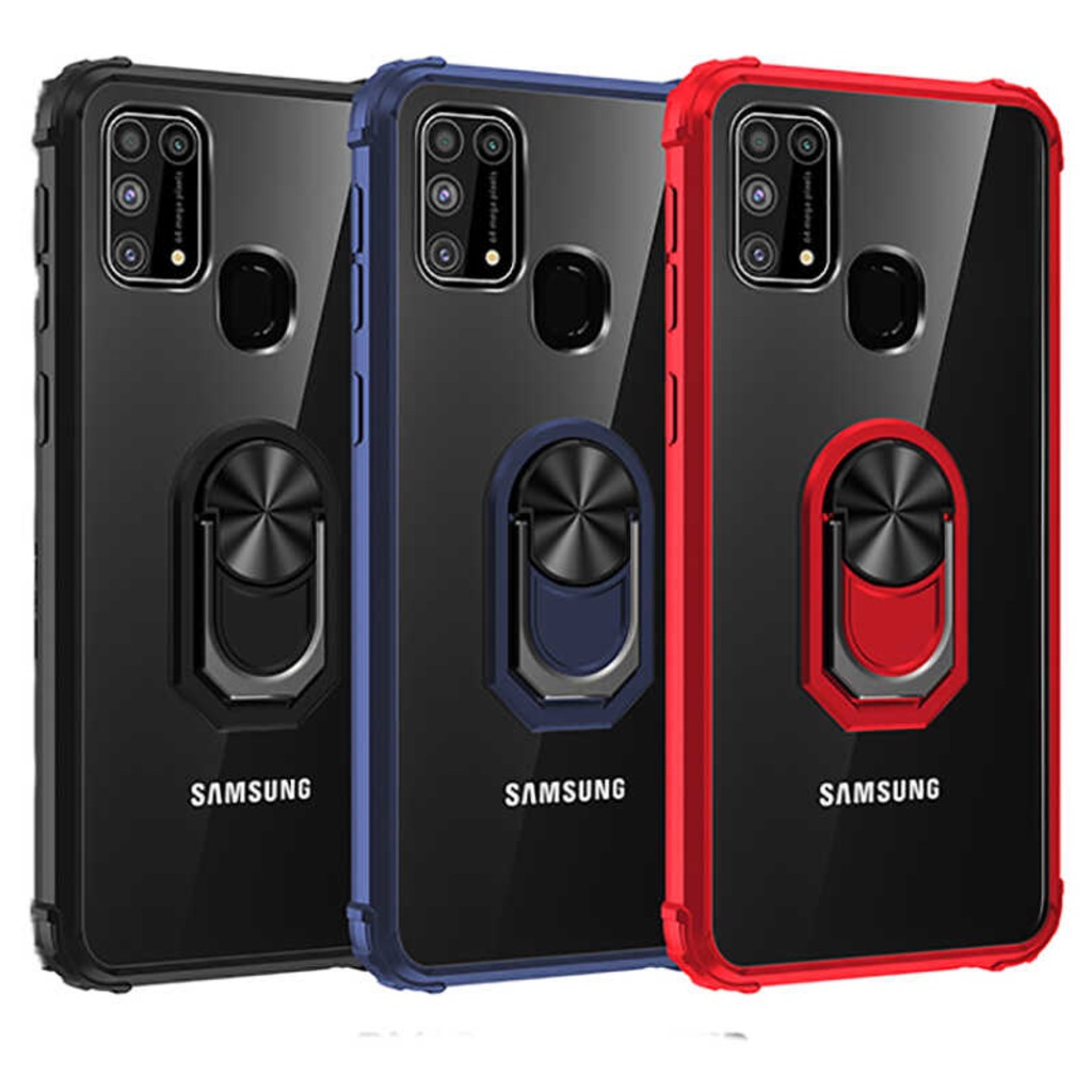 Samsung Galaxy M31 Kilif Standli Yüzüklü Mola Silikon Kapak 417859733