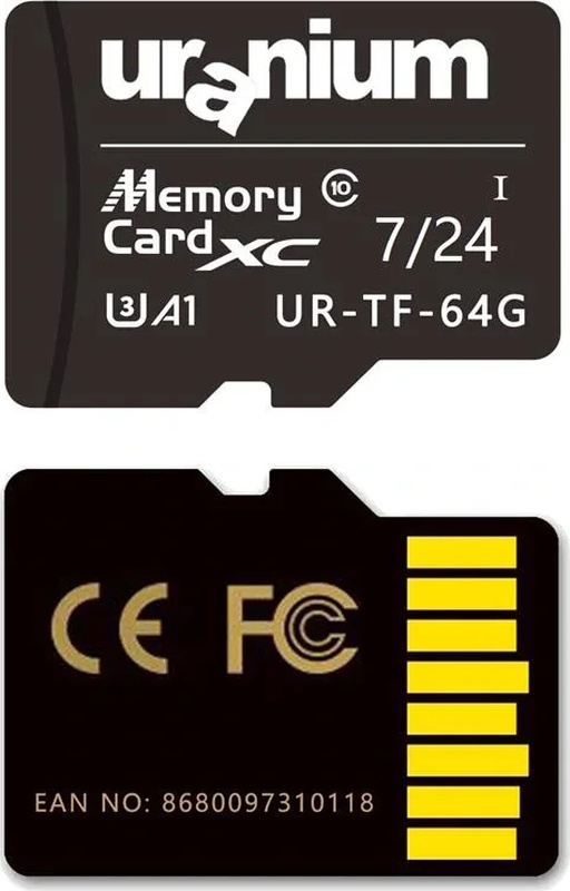 64gb Uranıum Ur-tf-64g Mıcro Sd Card U3 7/24 Surveıllance 100/40mbs Industrıal Hafıza Kartı 3 Yıl G