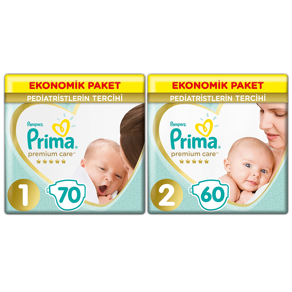 Prima Bebek Bezi Premium Care Yenidoğan 1 Beden 70 Adet + 2 Beden 60 Adet