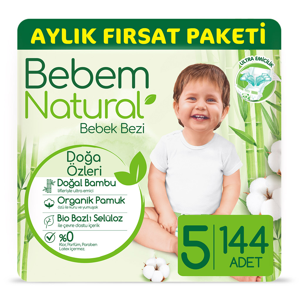 Bebem Natural Bebek Bezi 5 Numara Junior Aylık Fırsat Paketi 144 Adet