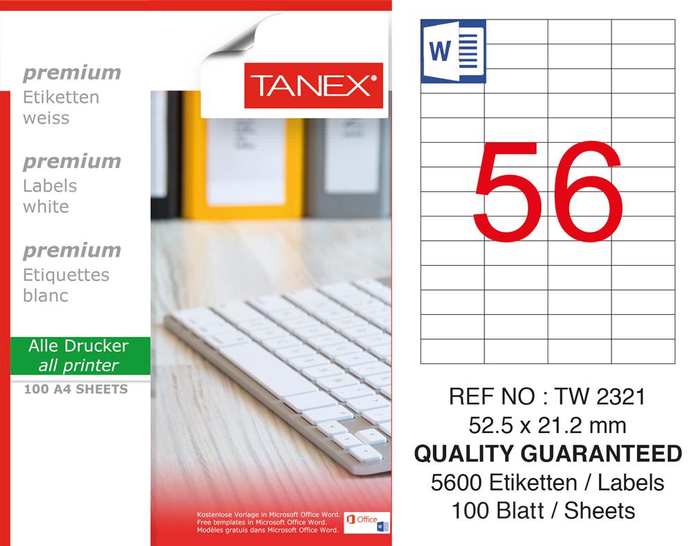 Tanex Tw-2321 Laser Etiket 52.5 X 21.2 MM