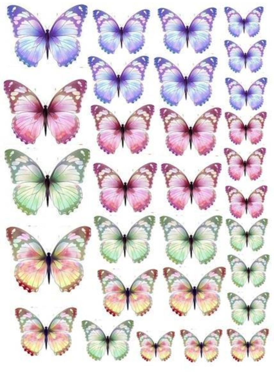 Renkli Kelebekler Temalı Yenilebilir Resimli Pasta Kurabiye Üstü Şeker Kağıt Baskısı