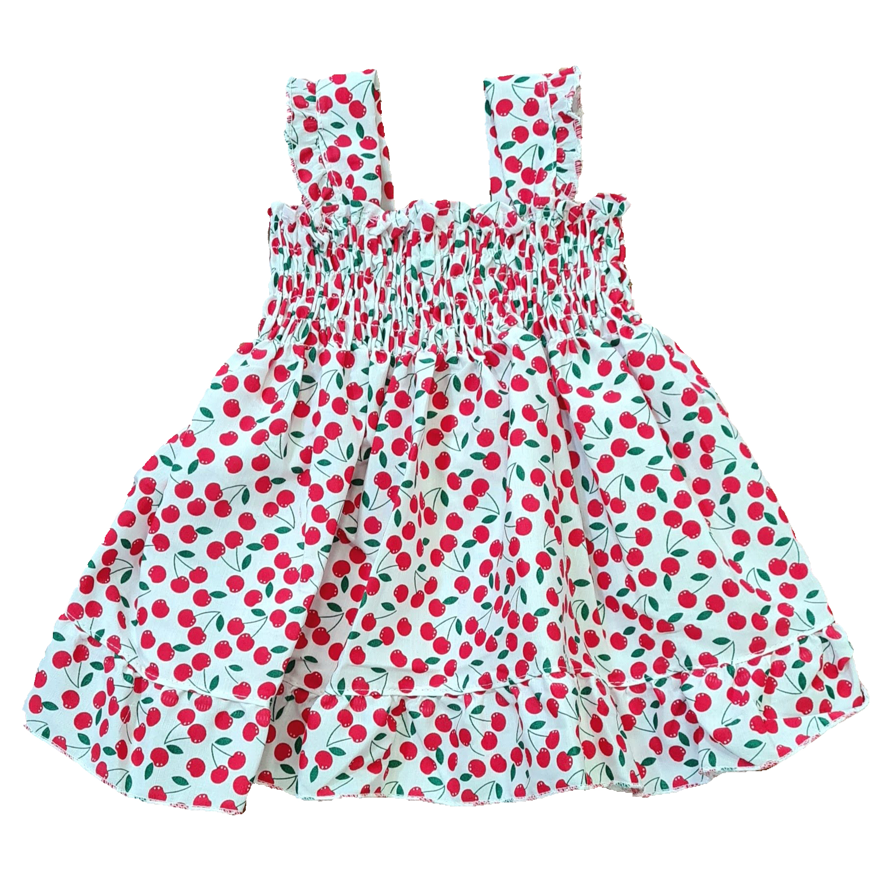 Kız Bebek İnce Yazlık Poplin Kumaş Kiraz Desenli Elbise
