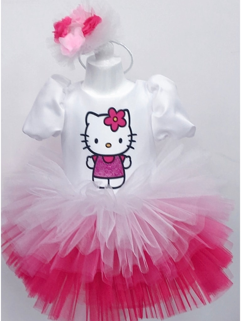 Hello Kitty Baskılı Kız Çocuk Bebek Doğumgünü Elbise Parti Kostüm