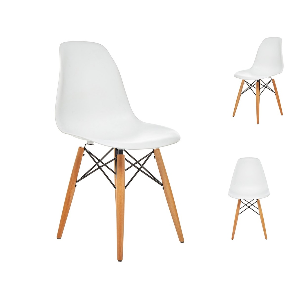 Sedunamobilya Seduna Beyaz Eames Sandalye | Natural Ahşap Ayaklı | 2 Adet-Beyaz