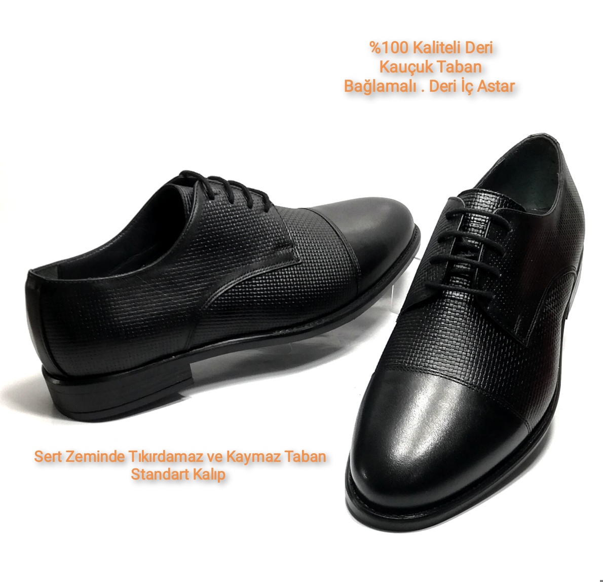 Margelli Siyah Erkek %100 Deri Bağlamalı Klasik Ofis Ayakkabısı