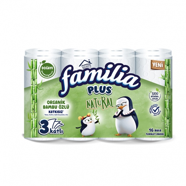 Familia Plus Natural Organik Bambu Özlü 3 Katlı Tuvalet Kağıdı 16'lı