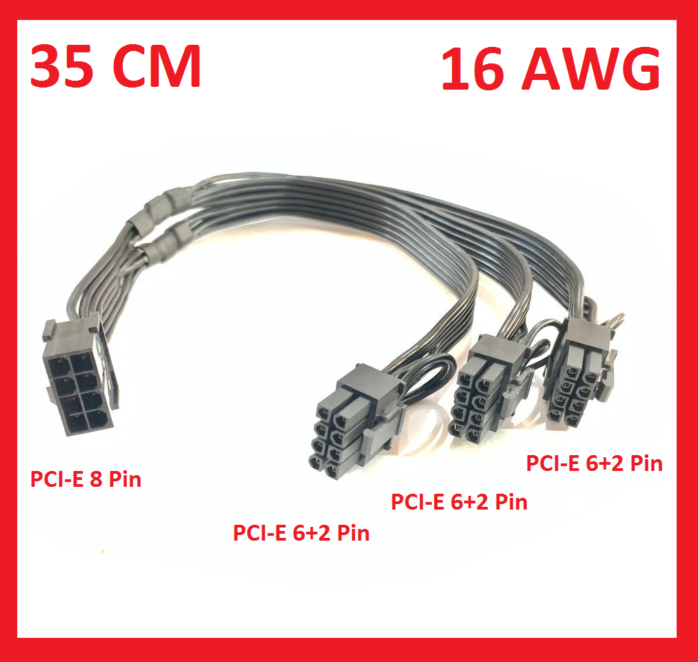 8 Pin 3 Port Erkek Ekran Kartı Güç Çoklayıcı Kablo Pcı-e Molex Dönüştürücü Kablo 16awg