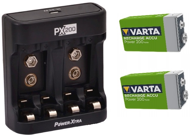Power-Xtra  PX200 A-AAA ve 9V Şarj Cihazı + Varta 56722 9V 200 mAh Şarjlı Pil 2'li