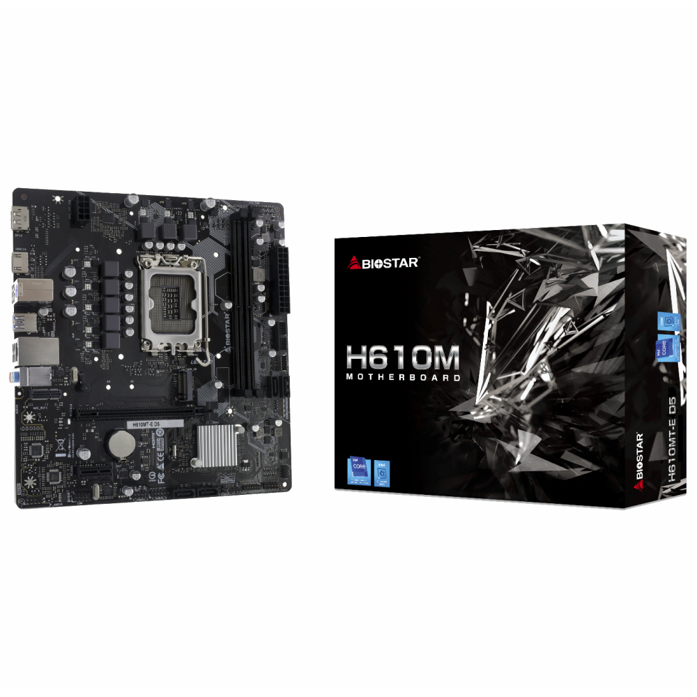 Biostar H610mt-e D5 Intel 1700p Ddr5 5600 Hdmı Dp M2 Matx 1x M.2, 2xdımm 96gb Max, Type C, Wıfı Anten Portu