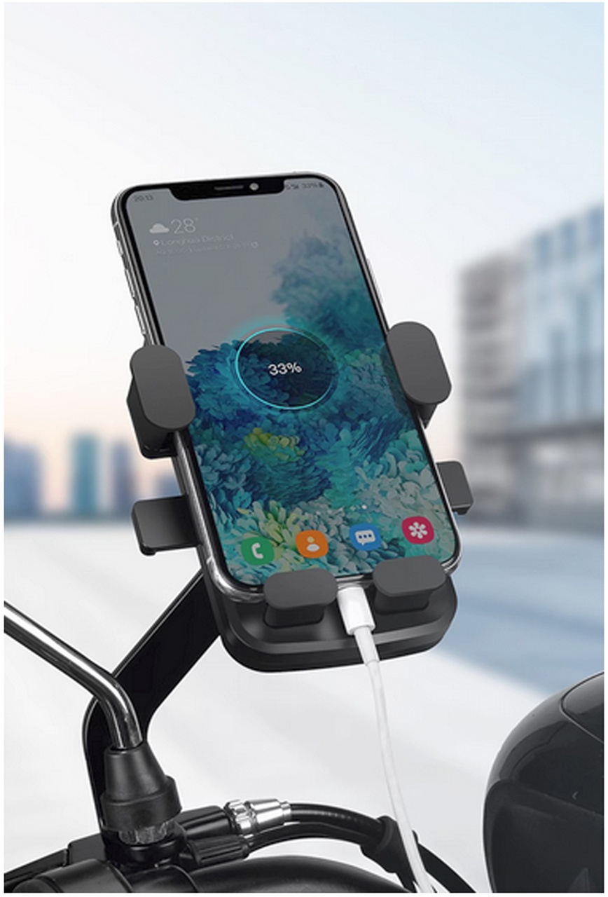Ayna Bağlantılı Motorsiklet Telefon Tutucu 4.7-7.0 İnç Arası Telefonlara Uyumlu Otomatik Kilitli