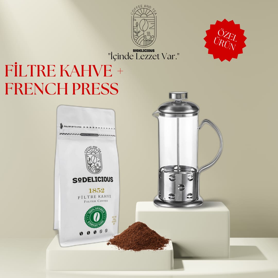 Sodelicious Coffee 1852 Filtre Kahve 250 Gram + French Press 350 ML