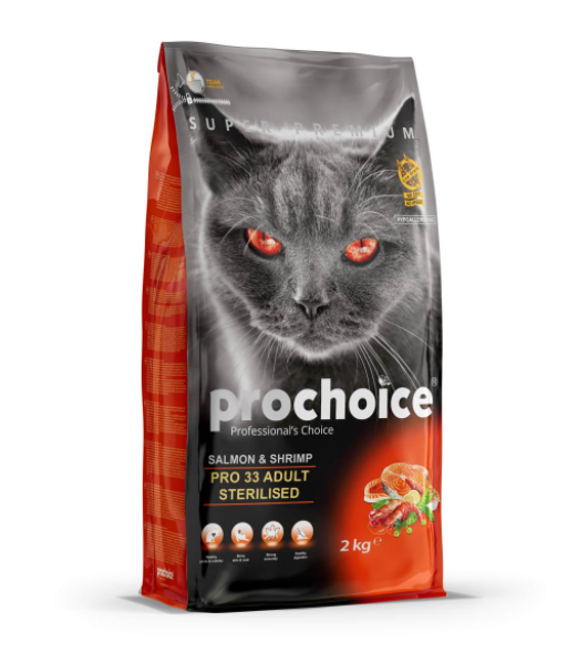 Prochoice Pro 33 Sterilised Somonlu ve Karidesli Kısırlaştırılmış Yetişkin Kedi Maması 2 KG