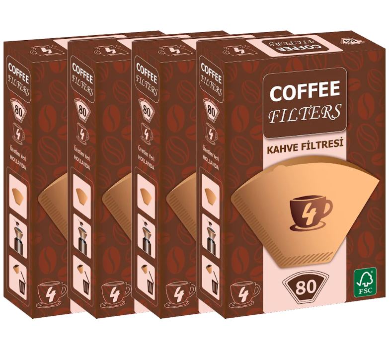 Coffee Filters 1/4 4 Numara Filtre Kahve Kağıdı Paket Brown 4 x 80 Adet