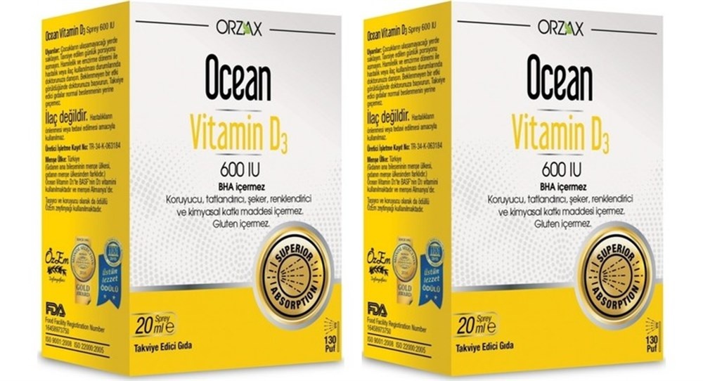 Ocean Vitamin D3 600 IU Sprey 20 ML 2 Adet