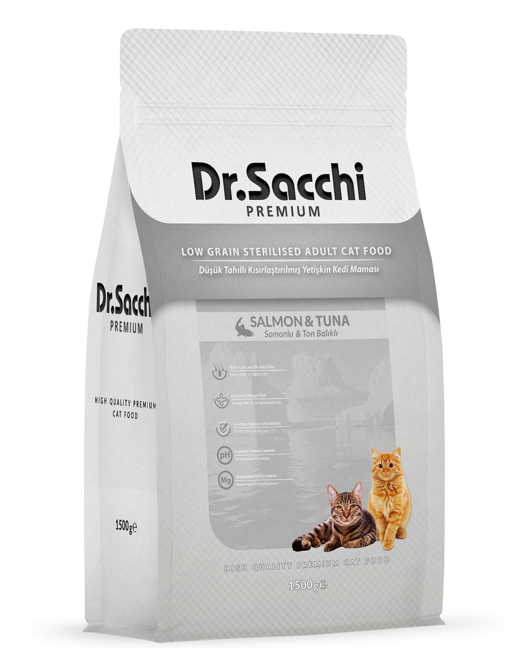 Dr. Sacchi Premium Somon ve Tuna Balıklı Kısırlaştırılmış Yetişkin Kedi Maması 1500 G