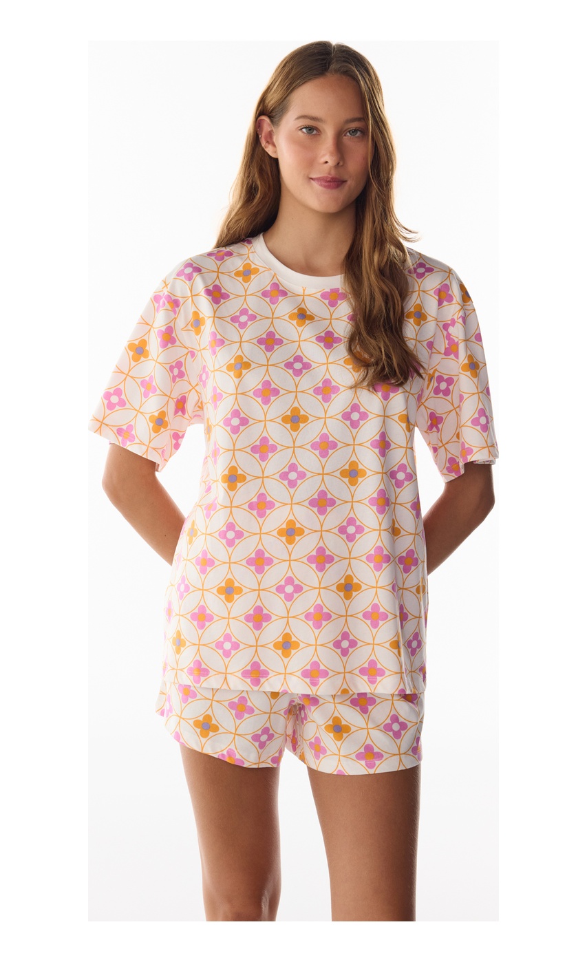Penti Flora Çiçekli Kısa Kollu Şort Pijama Takımı Çok Renkli ürün görseli