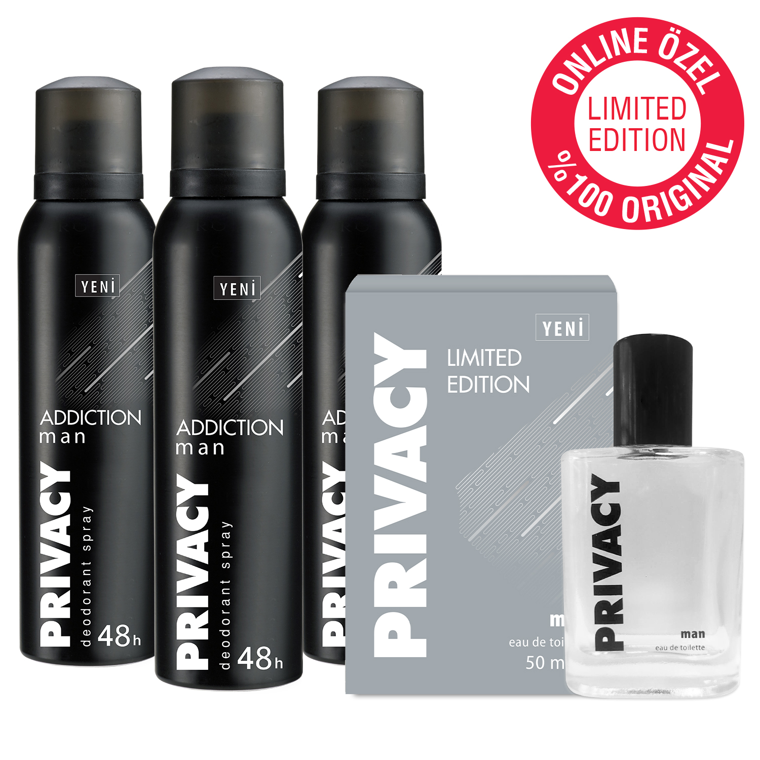 Privacy Limited Edition Erkek Parfüm EDT 50 ML + Addiction Erkek Sprey Deodorant 3 x 150 ML