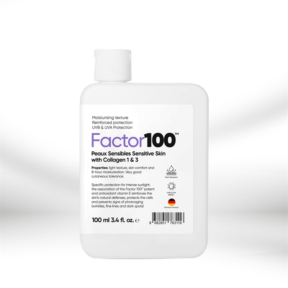 Factor100 Hassas Ciltler İçin Kolajen İçerikli Güneş Kremi SPF50+ 100 ML