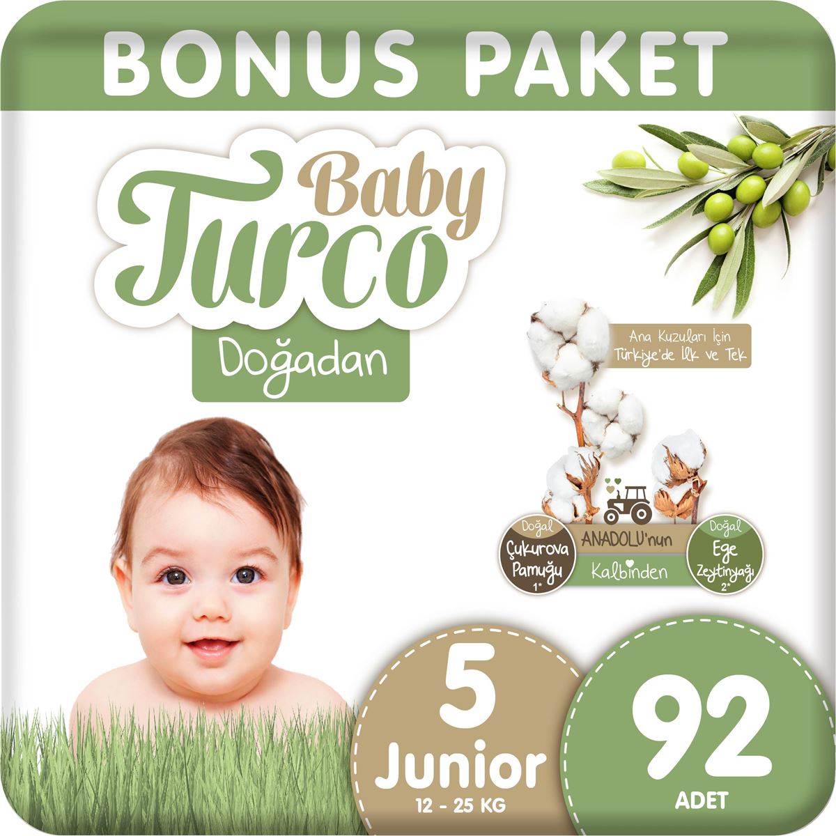 Baby Turco Doğadan Bebek Bezi 5 Numara Junior Bonus Paket 92 Adet