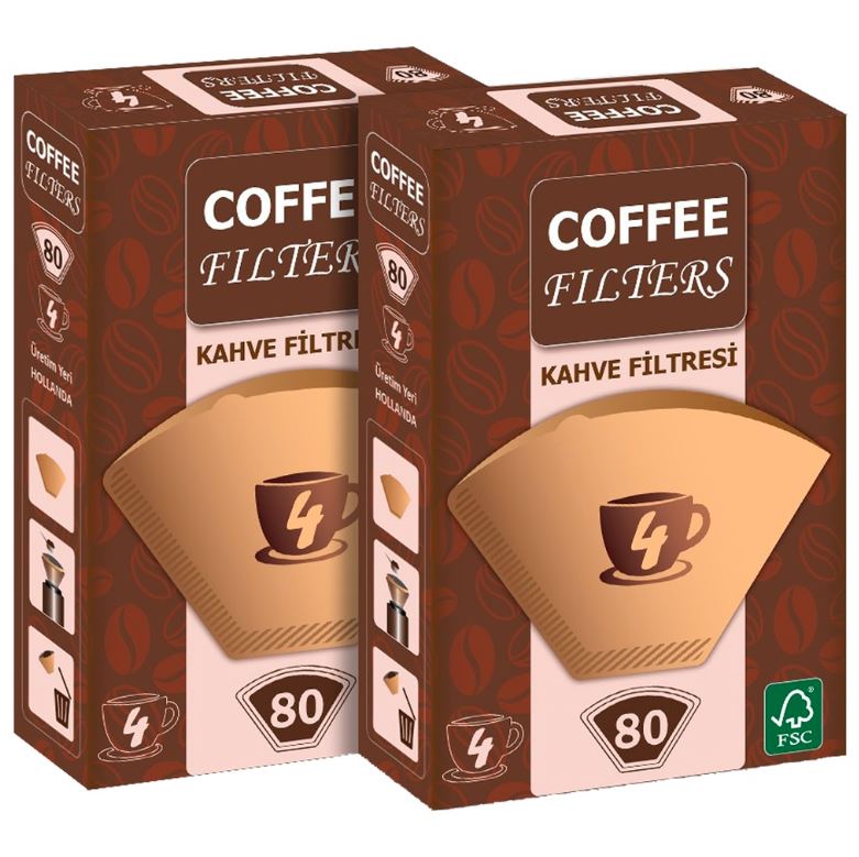Coffee Filters 1/4 4 Numara Filtre Kahve Kağıdı Paket Brown 2 x 80 Adet