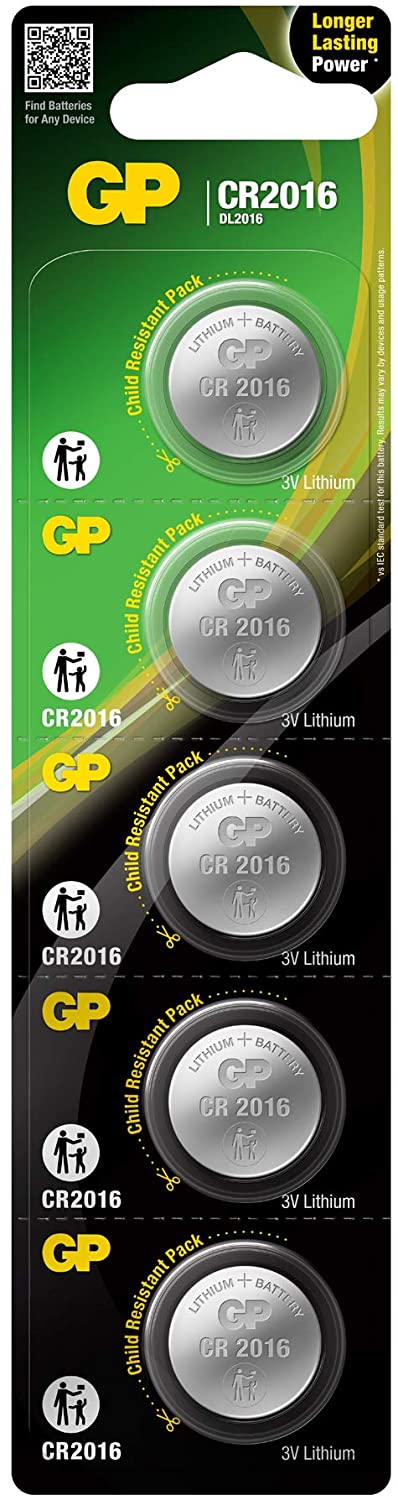 GP CR2016 3V Lityum Kartela Düğme Pil 5'li
