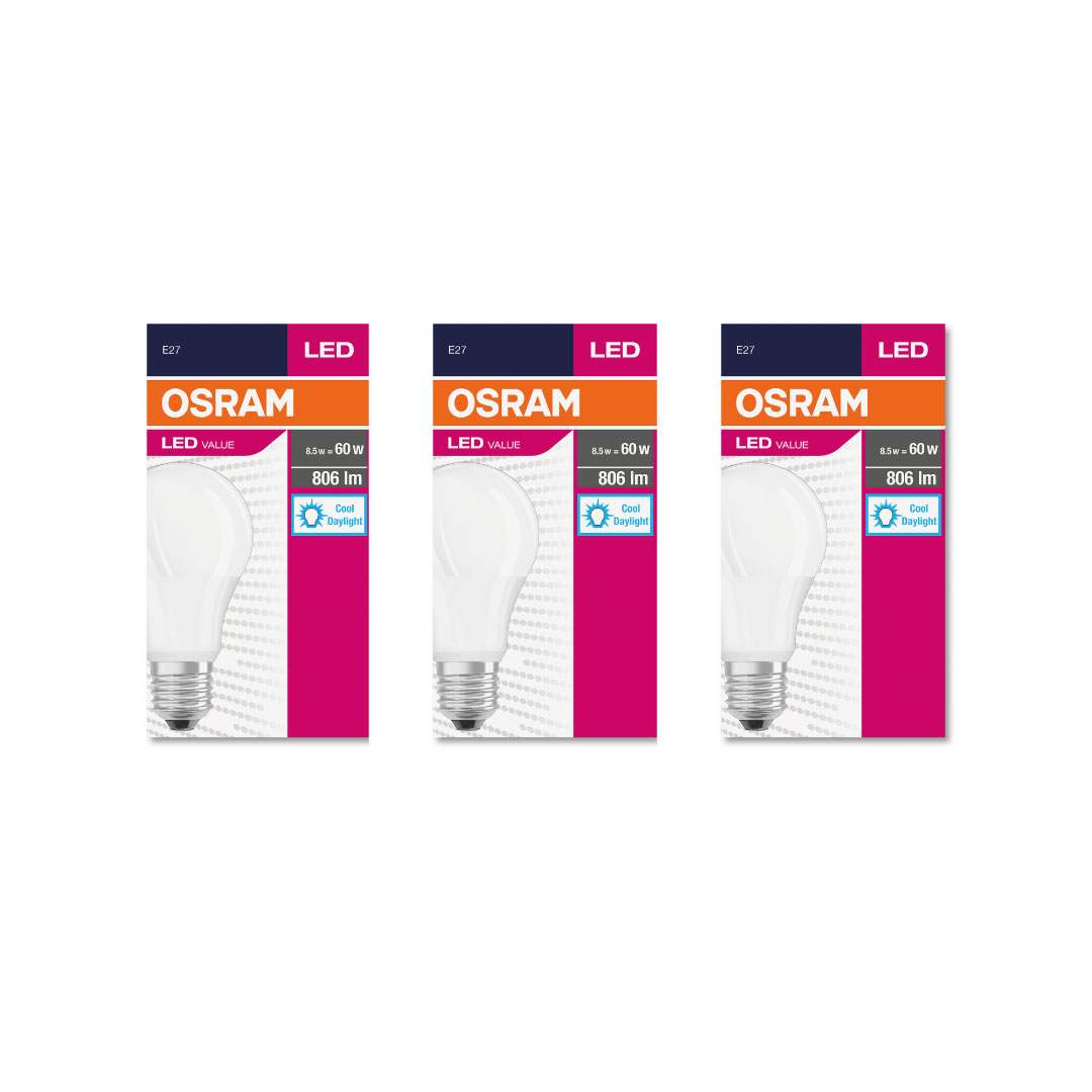 Osram Led Value 8,5W 6500K Beyaz Işık 806lm E27 3 lü Paket
