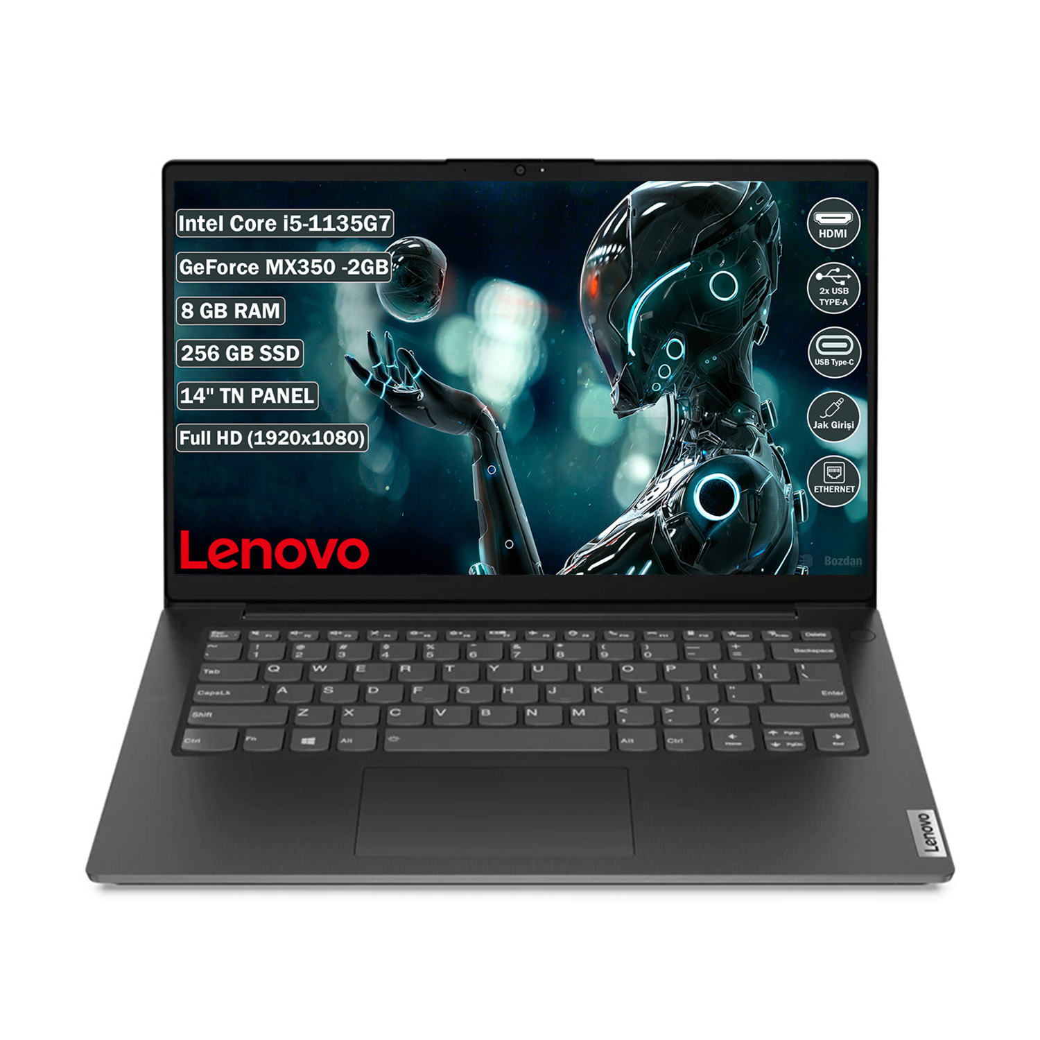 Lenovo V14 G2 ITL 82KA00ECTX i5-1135G7 8 GB 256 GB SSD MX350 Free Dos 14" FHD Dizüstü Bilgisayar