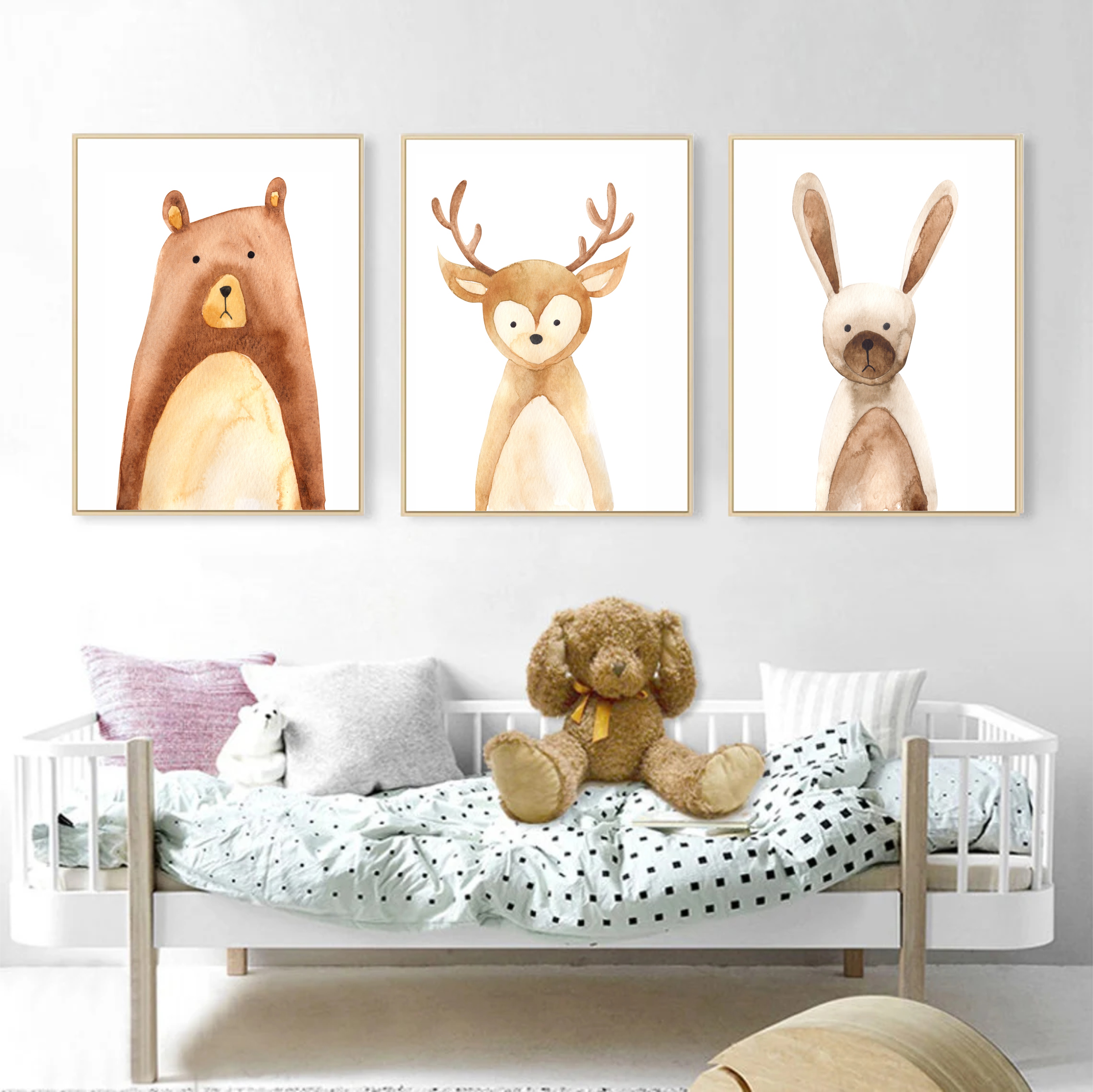 Bebek Çocuk Odası Tablo Nordic Ayı Geyik Tavşan Çerçeveli