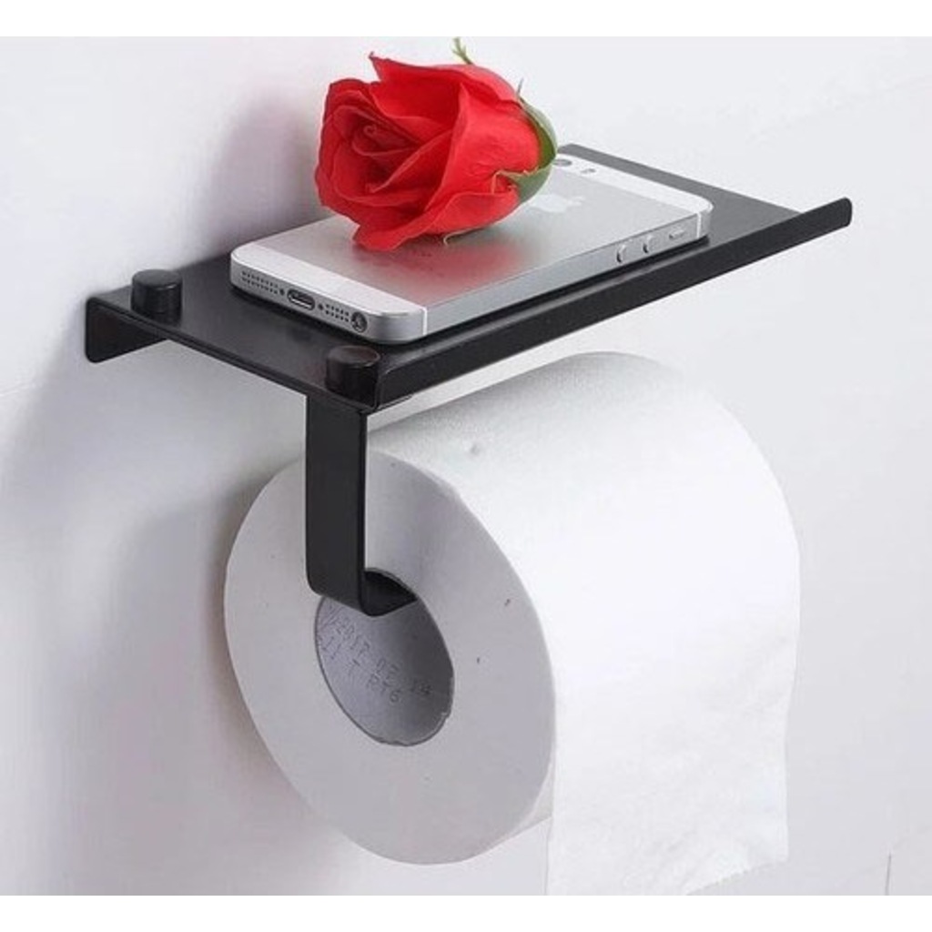 Siyah Telefon Raflı Tuvalet Kağıtlığı