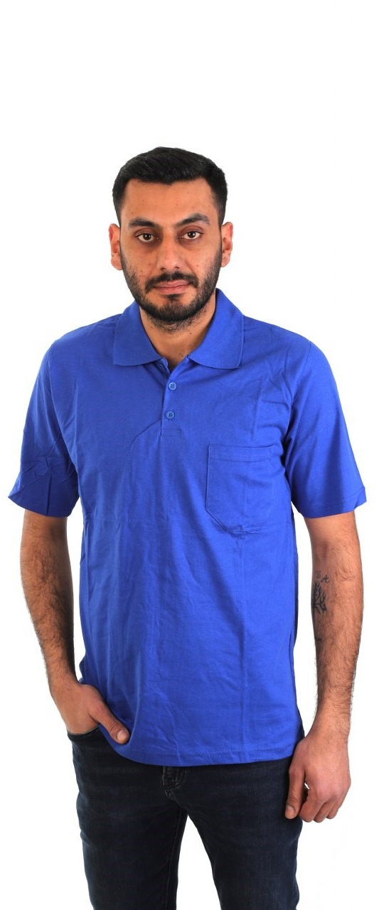 Eser - Polo Yaka Kısa Kol Penye İş Tişörtü - Cepli - Saks Mavi