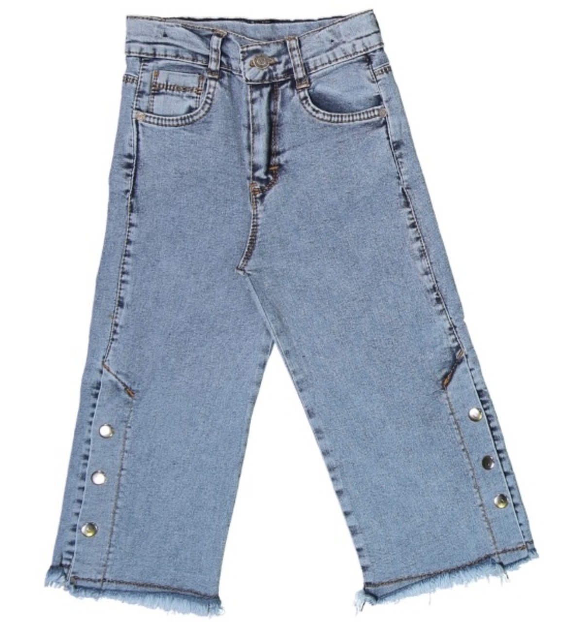 Kız Çocuk Çıtçıtlı Bol Paça Mavi Renk Kot Pantolon 001