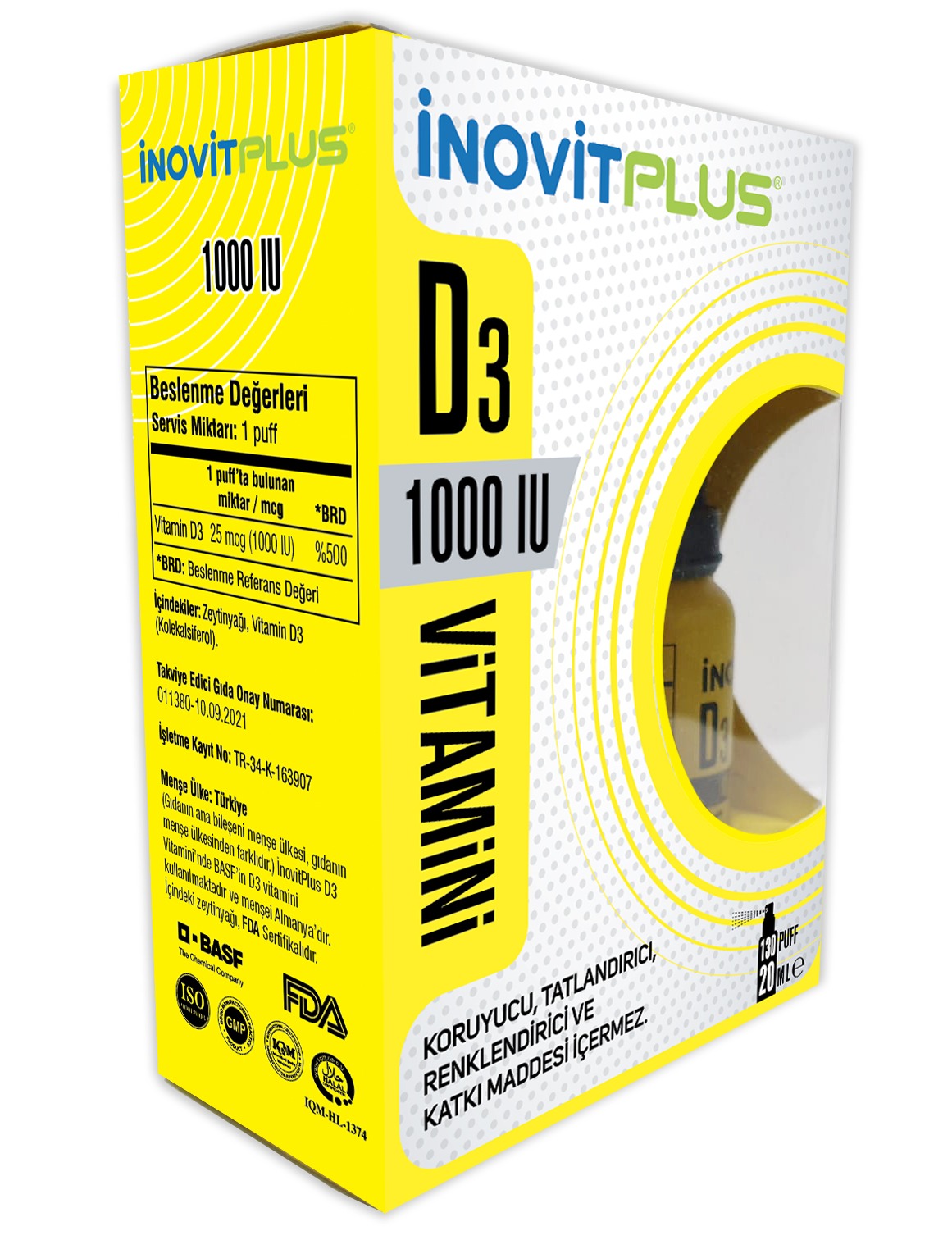 İnovitPlus Vitamin D3 1000 Iu Oral Sprey 20 ML (130 Puff)