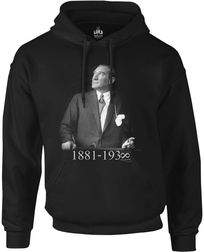 Atatürk - 1881-1938 Siyah Erkek Fermuarsız Kapşonlu